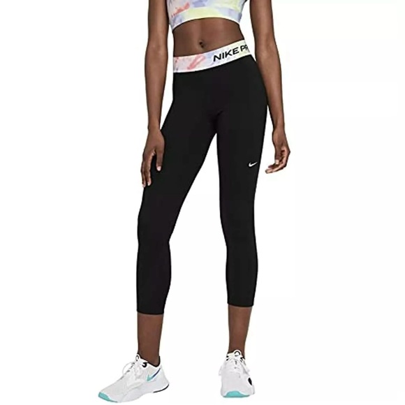Nike Pro Tight Fit Women's High-Rise 7/8 Leggings Black/Tie-Dye Size Small NWT
